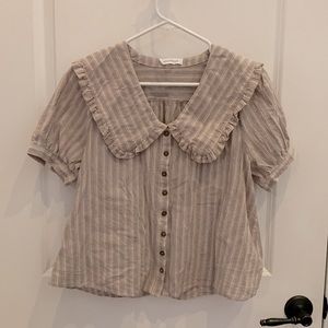 Neuflora taupe and blue collared button down